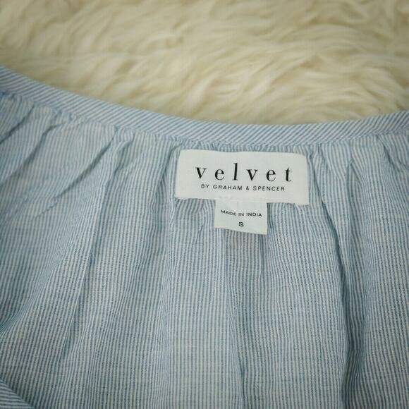 Velvet Graham Spencer Size Small Stripe Boho Embroidered Beaded Cotton Blue Top - Picture 5 of 8